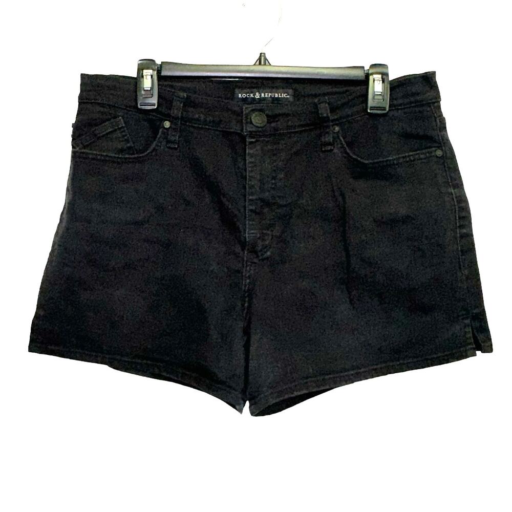 Rock & Republic Kimber Shorts 14 Black Denim Mid Rise Stretch Cutoff Style